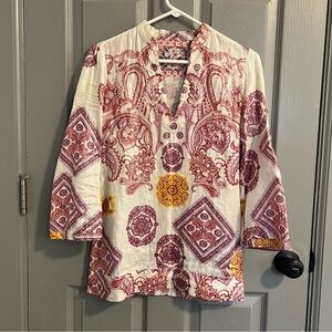 Robert Graham Cream and Purple Blouse